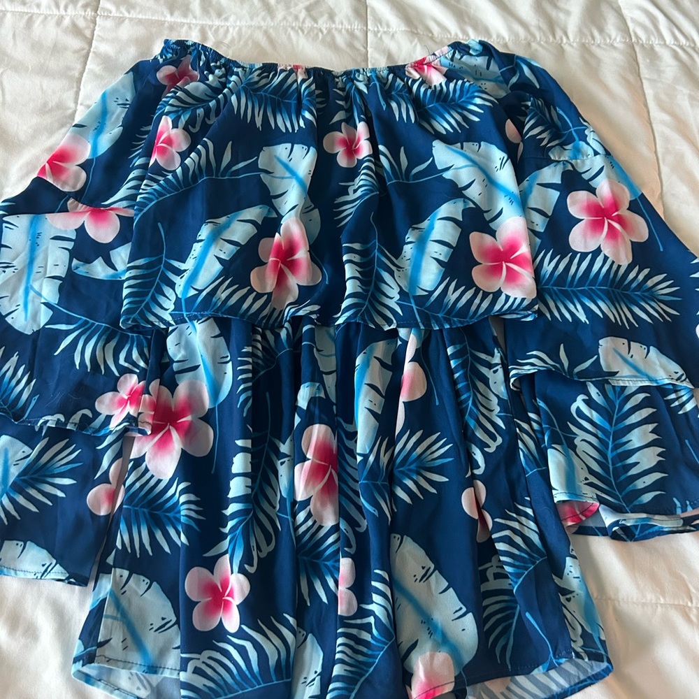 Pink Lily Off Shoulder Tropical Floral Romper